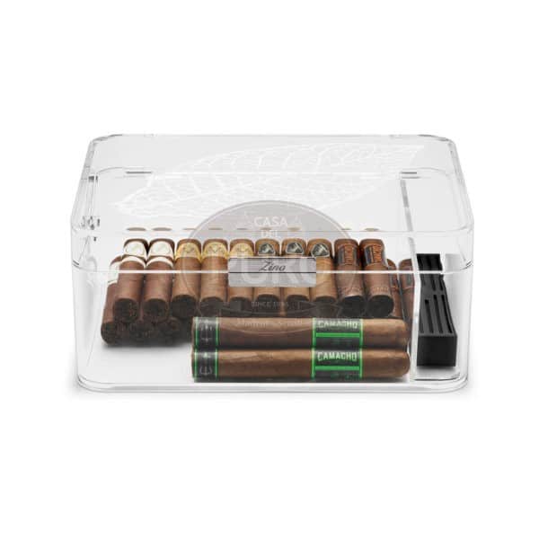 Zino Humidor Acrylic Clear Tobacco leaf Casa Del Puro